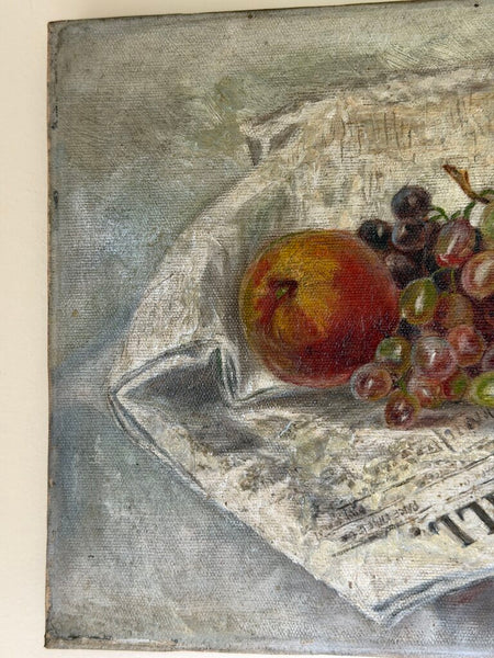 1580 Antique Grapes on Newspaper Still Life Painting on Canvas