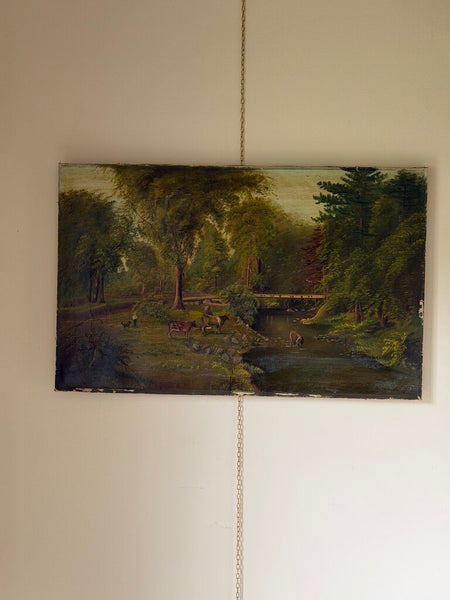 1582 Antique Pastoral Cow Scene Oil on Canvas (as-is)