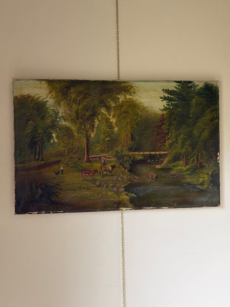 1582 Antique Pastoral Cow Scene Oil on Canvas (as-is)