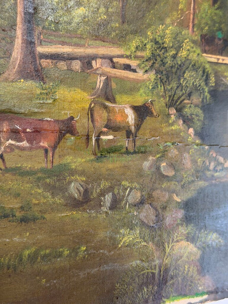 1582 Antique Pastoral Cow Scene Oil on Canvas (as-is)