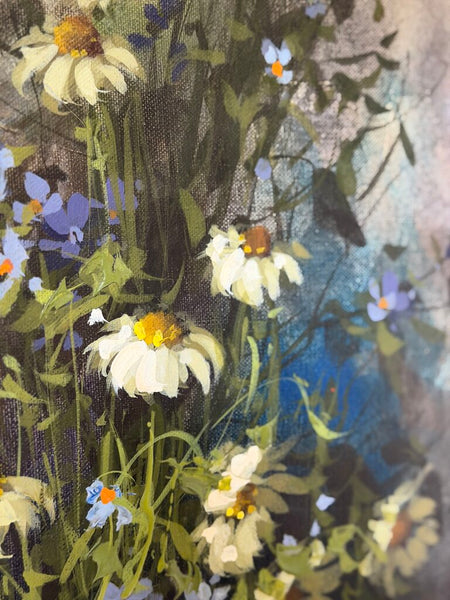1585 Vintage Purple Wildflower Painting On Canvas