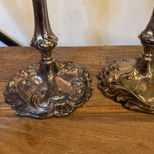 PAIR SILVER CAN STICKS 11.5 TALL