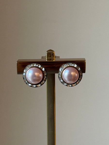Vintage Pink Pearl & Rhinestone Studs