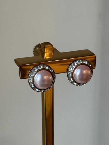 Vintage Pink Pearl & Rhinestone Studs