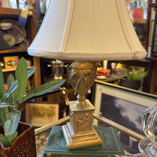 Vintage Gold Cherub Lamp with shade 18 in tall