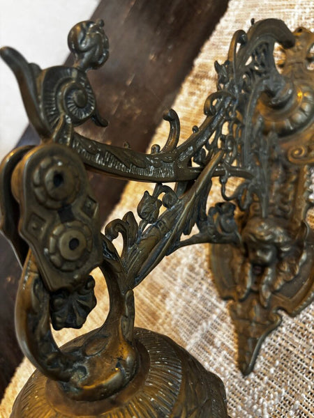 Vintage Solid Brass Wall-Mounted Ornate Scroll Bracket Bell