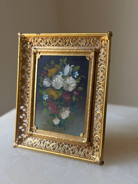 1687 Mini floral on tin in ornate gold frame