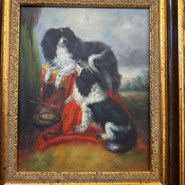 DOG PAINTING IN GOLD FRAME AS FOUND 13.5X15.5