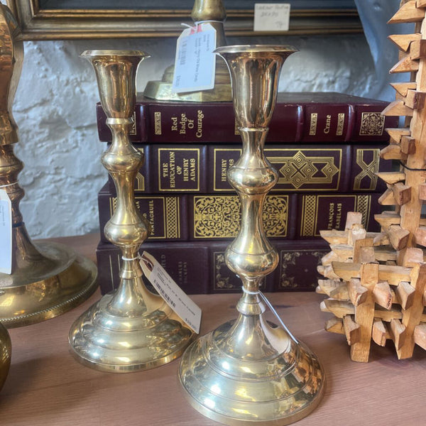 Moxie - Pair of 8" Brass Candle Holders