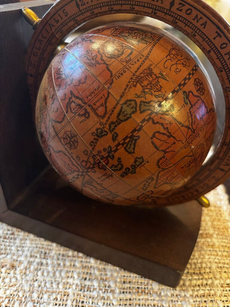 Vintage Spinning Globe BOOK ENDS Wooden Old World Globes Made In Italy