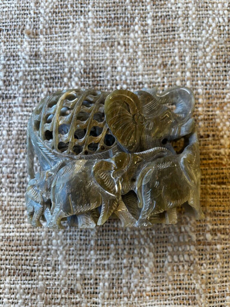 Hand Carved Soap Stone Elephant with Baby Elephant Inside