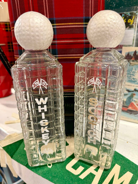 JFV ~ Vintage scotch, Plaid, golf bag, liquor bottles