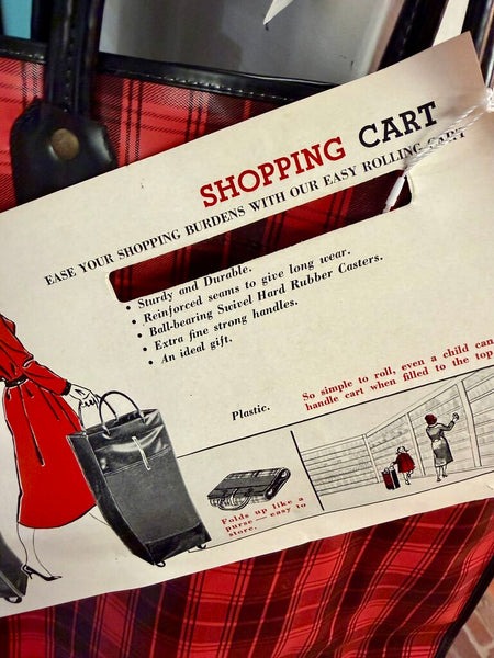 JFV ~ Vintage large plaid vinyl shopping cart on wheels