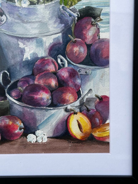 Lovely Watercolor Art Farmhouse Table Original Art By S. Sander 13x16 Framed