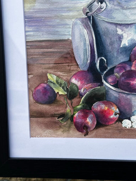 Lovely Watercolor Art Farmhouse Table Original Art By S. Sander 13x16 Framed