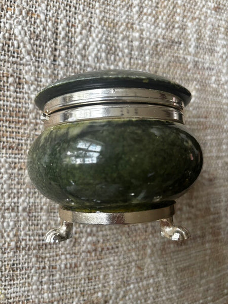 Vintage Italian Green Alabaster Hinged Gold Footed Trinket Box