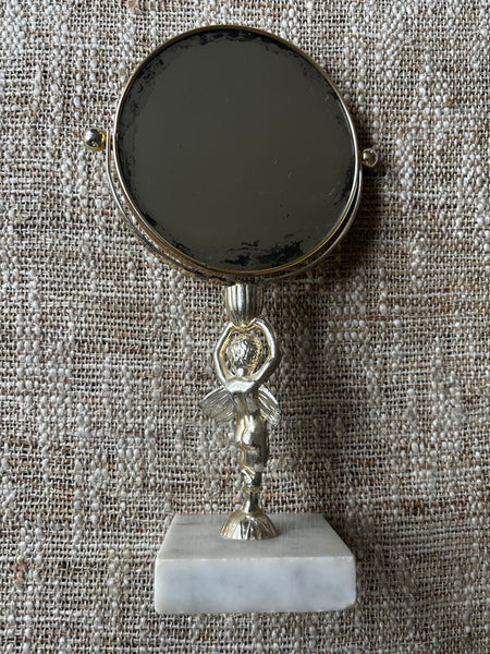 Vintage Cherub Vanity Mirror with Italian Marble Base 11.5H