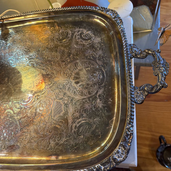 Silverplate tray with handles (in store pick up only)