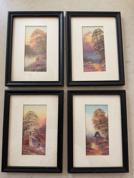 Set of 4 original 1940's gouache paintings framed 5.5" x 8" framed (set)