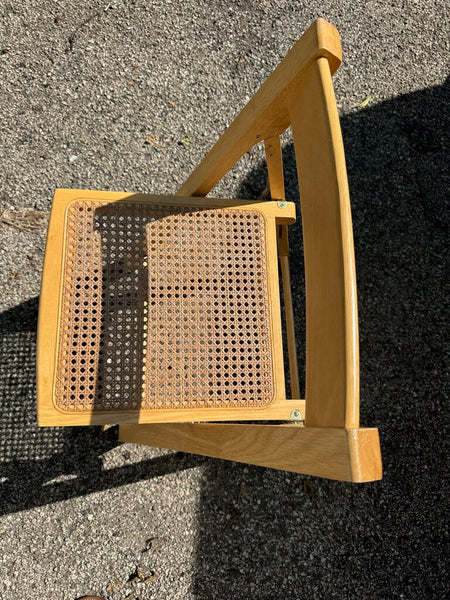 Set of 6 folding mid century chairs with cane seats (in store pick up only)