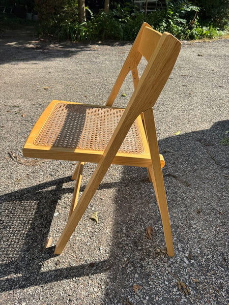 Set of 6 folding mid century chairs with cane seats (in store pick up only)