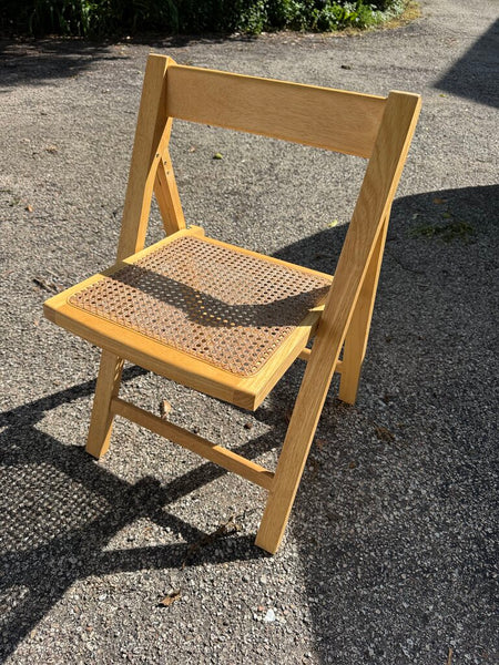 Set of 6 folding mid century chairs with cane seats (in store pick up only)
