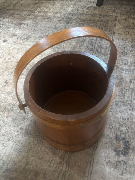Antique Large Solid Wood Sugar Bucket (Firkin) with Handle