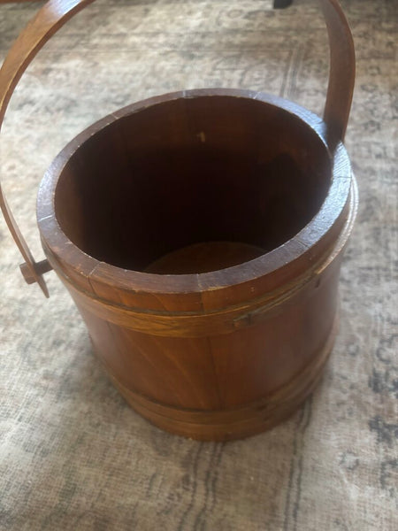 Antique Large Solid Wood Sugar Bucket (Firkin) with Handle