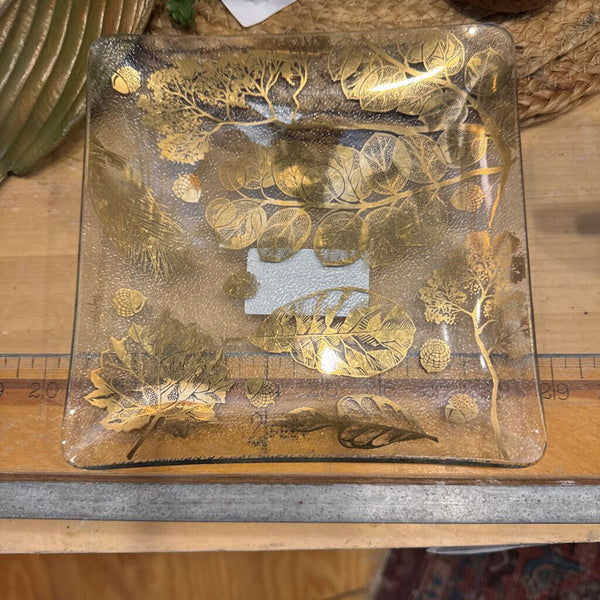 MCM glass tray with gold embellishments