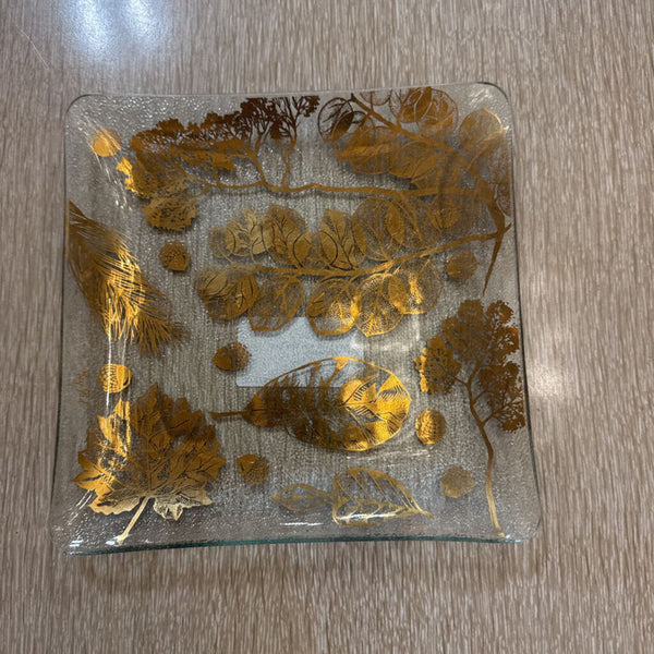 MCM glass tray with gold embellishments