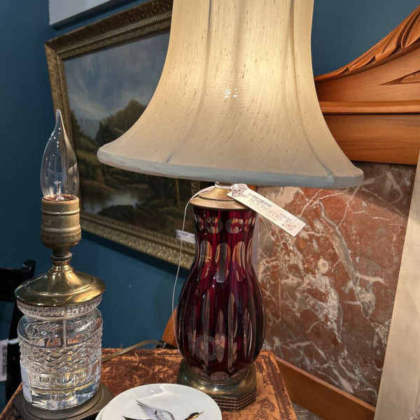 BOHEMIAN RUBY CUT GLASS LAMP CZECH ( BOHEMIA)