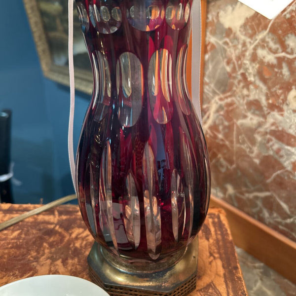 BOHEMIAN RUBY CUT GLASS LAMP CZECH ( BOHEMIA)