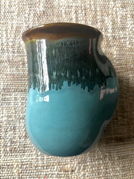 Handwarmer Pottery Mug Coffee/Tea Cup Blue and Brown Glaze