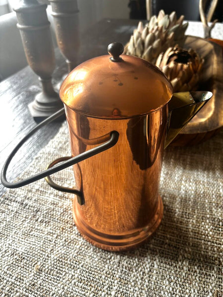 Vintage Copper Over Aluminum Coffee Pot W/Brass Handles