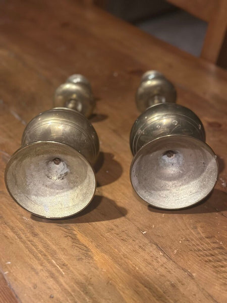 PAIR OF BARLEY TWIST BRASS CANDLEHOLDERS 9 1/2"H x 3 1/2"W