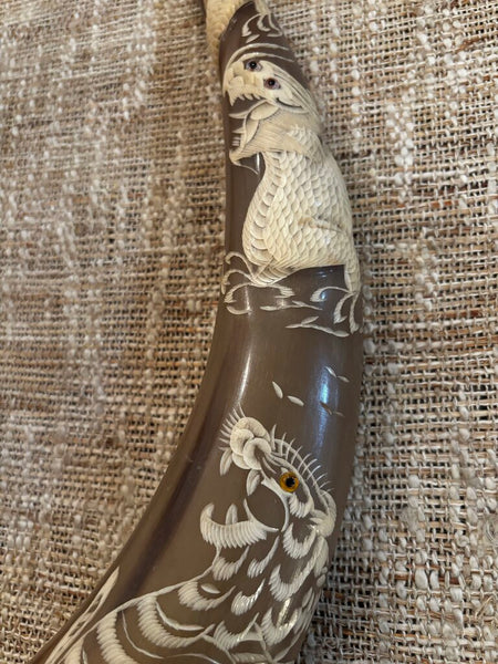 Water Buffalo Horn With Carved Dragon Design
