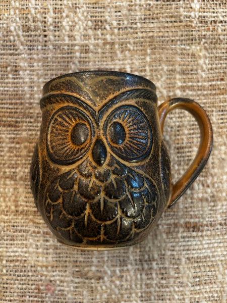 Vtg Art Pottery Owl Mug 10oz