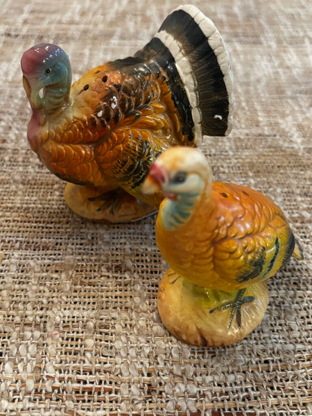Vintage Pair Ceramic Turkey Salt Pepper Shakers Removable Top ~Japan~