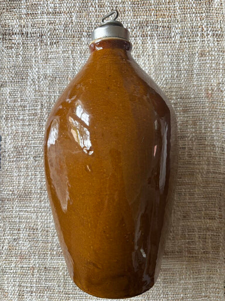 ANTIQUE REDWARE POTTERY 3 SIDED Foot Warner Jug-12" w/STOPPER