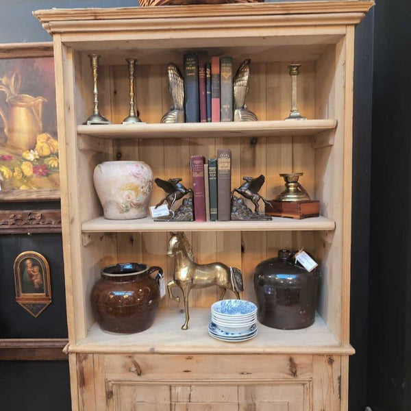 Vintage Scrubbed Pine Bookcase/Cabinet 6 Shelves Total - 32x12x75 High. IN STORE PICKUP
