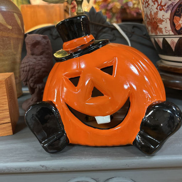 Vintage Ceramic Light up Jack-O-Lantern w Tophat