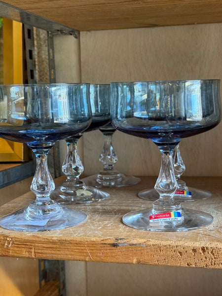 Fostoria set of 6 Distinction Light Blue Champagne / Sherbet Glasses 4 1/2"