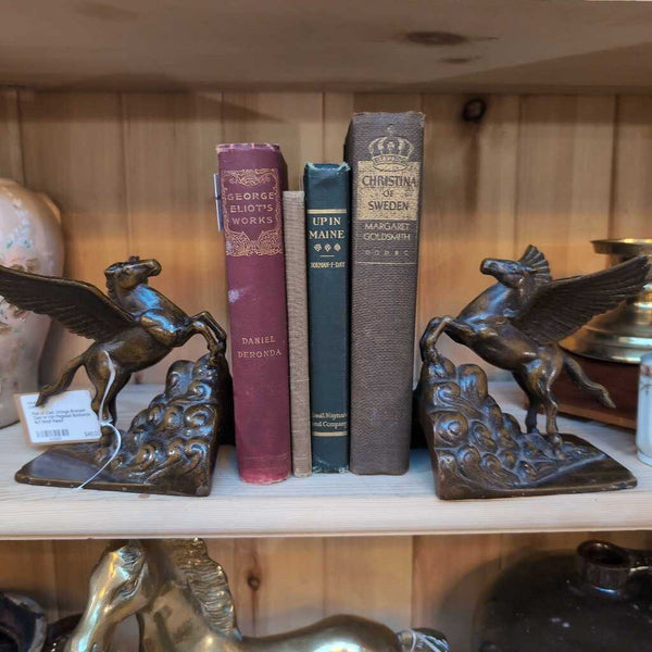 Pair of Cool Vintage Bronzed Cast or Iron Pegasus Bookends 6x7 Small Repair