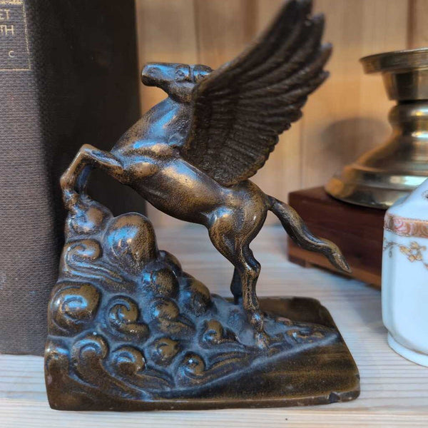 Pair of Cool Vintage Bronzed Cast or Iron Pegasus Bookends 6x7 Small Repair