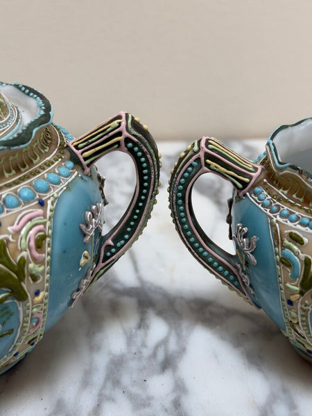 Antique Japanese Moriage Hand Painted Sugar and Creamer Set