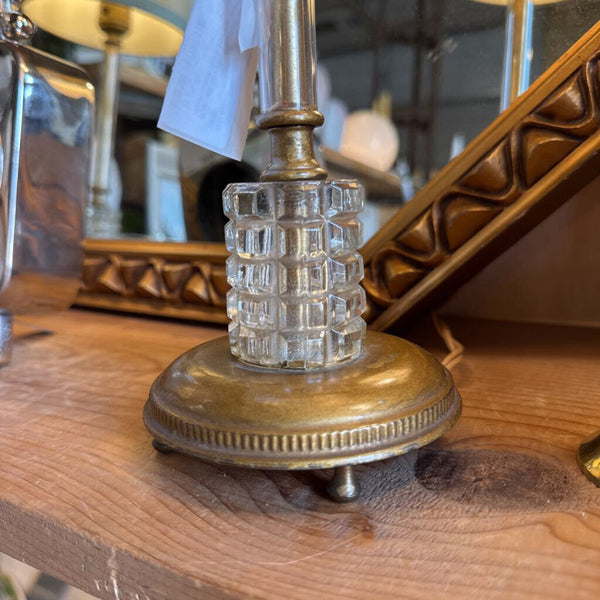 Pair of lovely French boudoir lamps gilt, glass, crystal / diminutive and lovely patina
