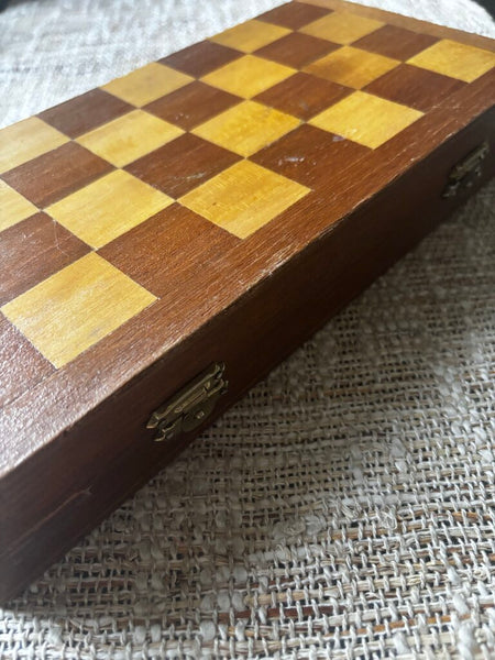 VTG Wood 11" Vintage Wooden Travel Chess Set
