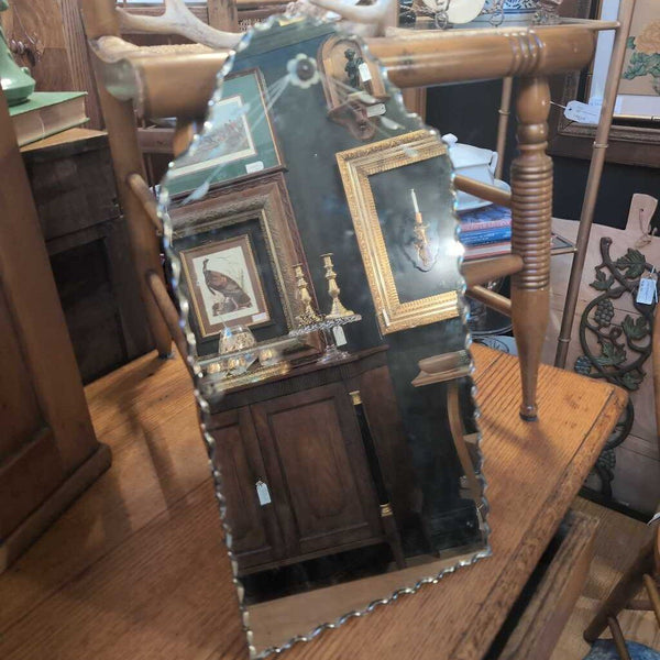 Pretty Vintage Art Deco Frameless Mirror with Scalloped Edge 10x20