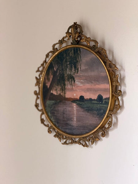 Original Art by Loren Combs Sunset Scene in Antique Frame