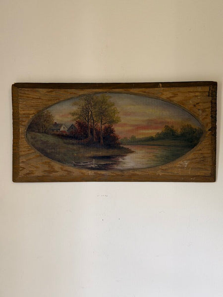 1888 Oil on Wood Panel Sunset Painting